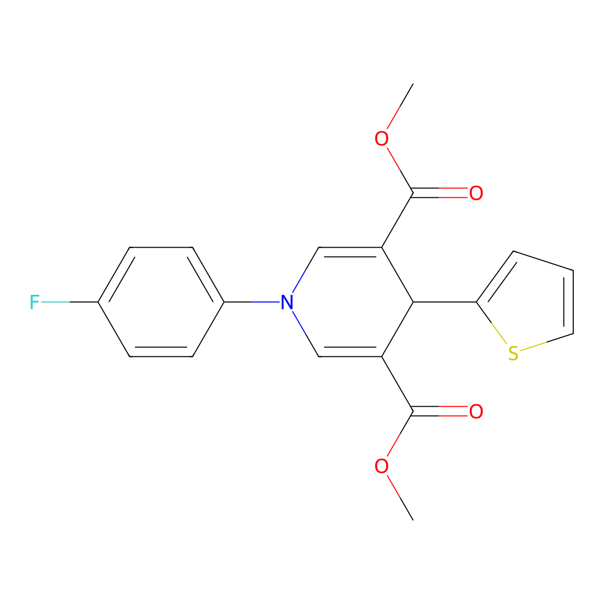Dimethyl 1-(4-fluorophenyl)-4-(thiophen-2-yl)-1,4-dihydropyridine-3,5-dicarboxylate molecular structure, CAS 667415-50-1