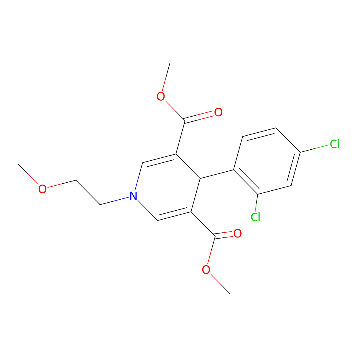 Dimethyl 4-(2,4-dichlorophenyl)-1-(2-methoxyethyl)-1,4-dihydropyridine-3,5-dicarboxylate molecular structure, CAS 667415-71-6