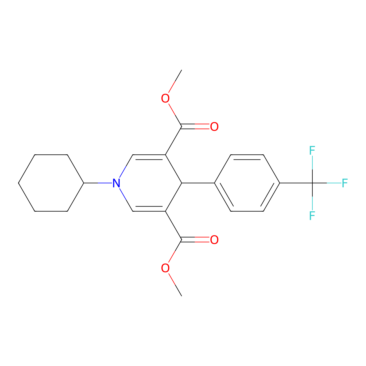 Dimethyl 1-cyclohexyl-4-(4-(trifluoromethyl)phenyl)-1,4-dihydropyridine-3,5-dicarboxylate molecular structure, CAS 667415-74-9