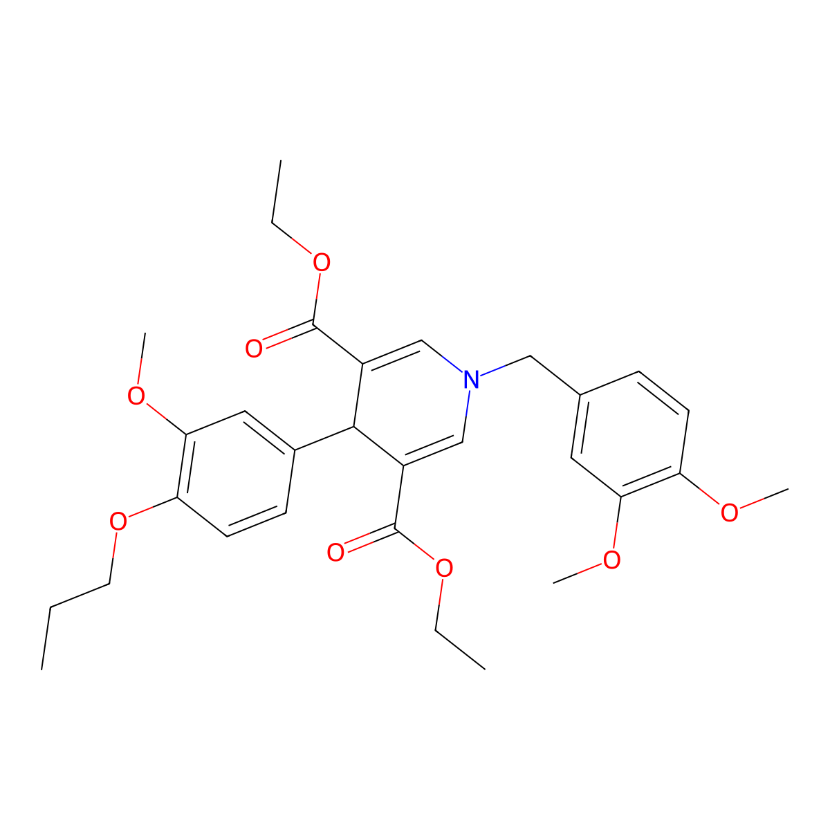 Diethyl 1-(3,4-dimethoxybenzyl)-4-(3-methoxy-4-propoxyphenyl)-1,4-dihydropyridine-3,5-dicarboxylate molecular structure, CAS 667415-85-2