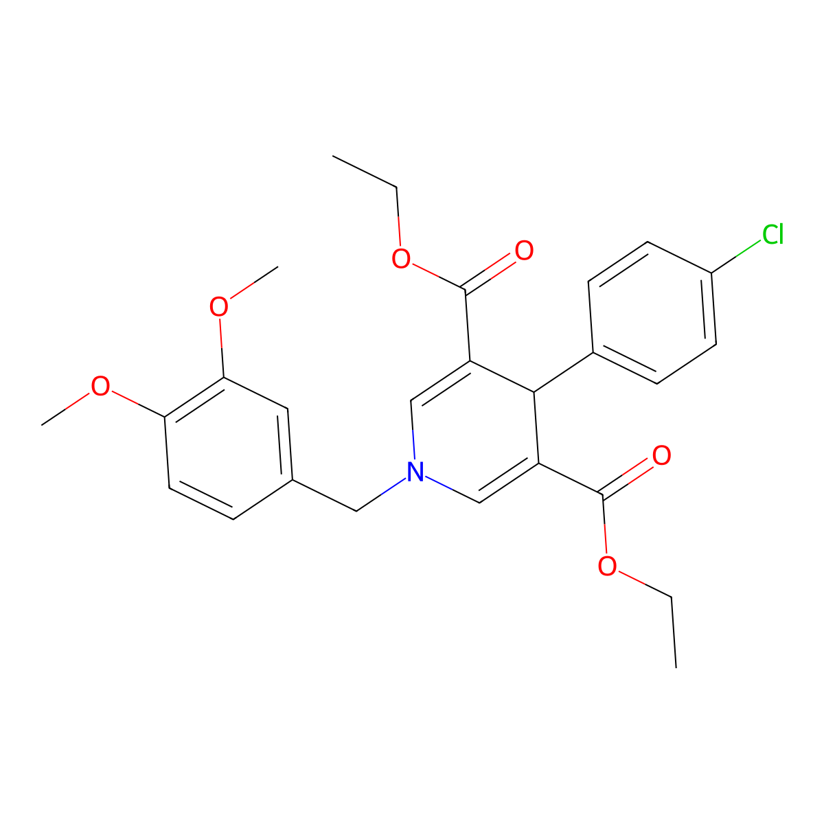Diethyl 4-(4-chlorophenyl)-1-(3,4-dimethoxybenzyl)-1,4-dihydropyridine-3,5-dicarboxylate molecular structure, CAS 667416-10-6
