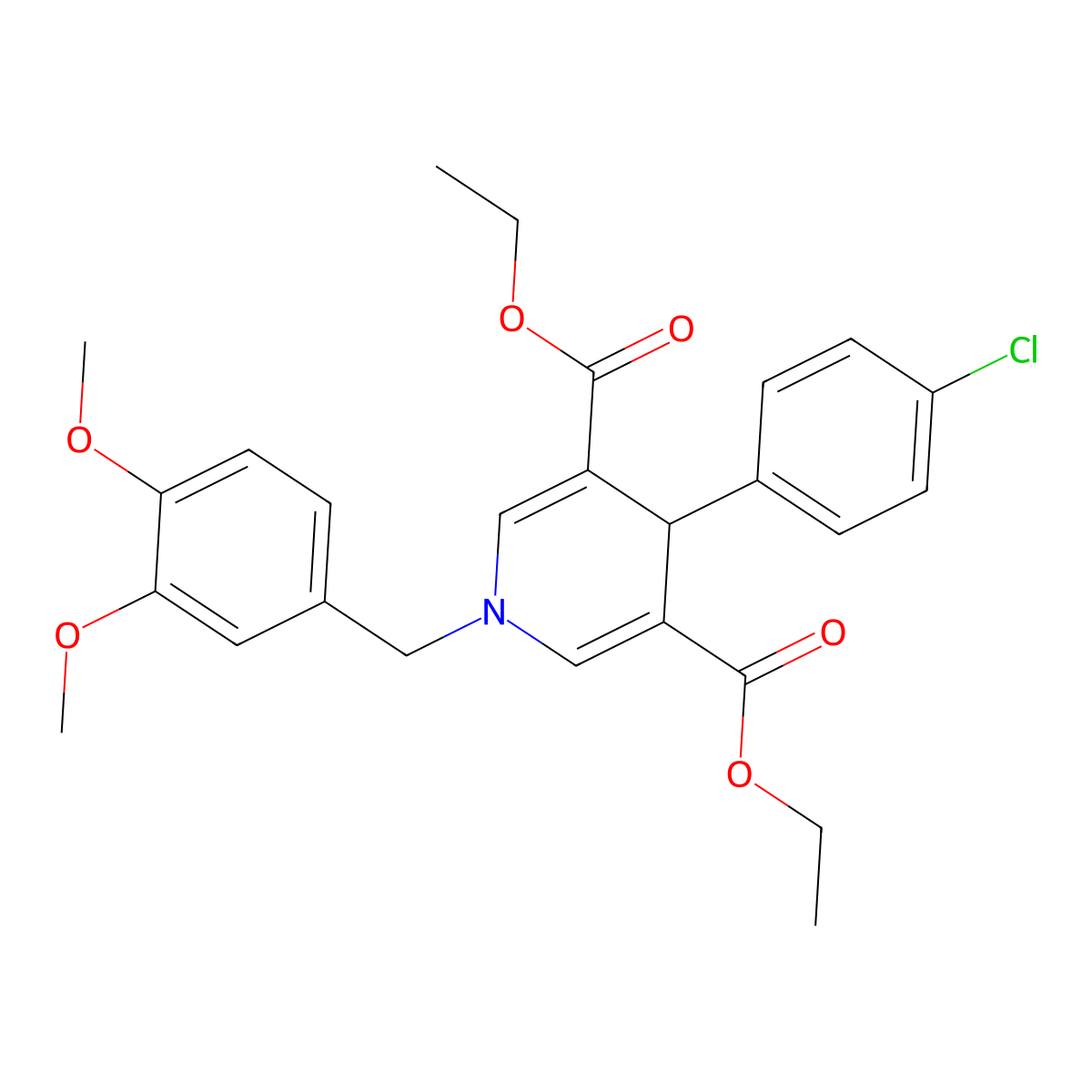 Diethyl 4-(4-chlorophenyl)-1-(3,4-dimethoxybenzyl)-1,4-dihydropyridine-3,5-dicarboxylate molecular structure, CAS 667416-10-6