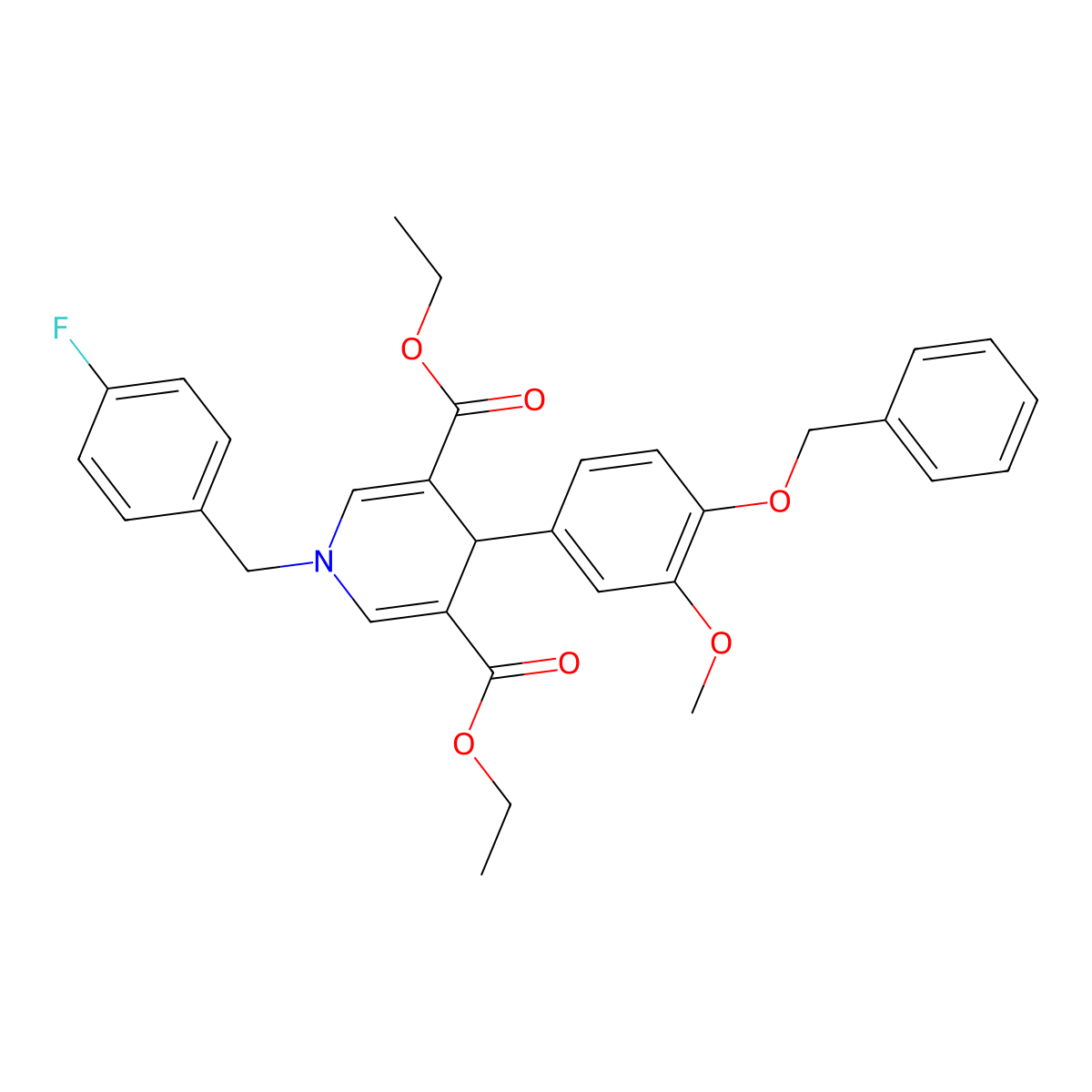 Diethyl 4-(4-(benzyloxy)-3-methoxyphenyl)-1-(4-fluorobenzyl)-1,4-dihydropyridine-3,5-dicarboxylate molecular structure, CAS 667416-18-4