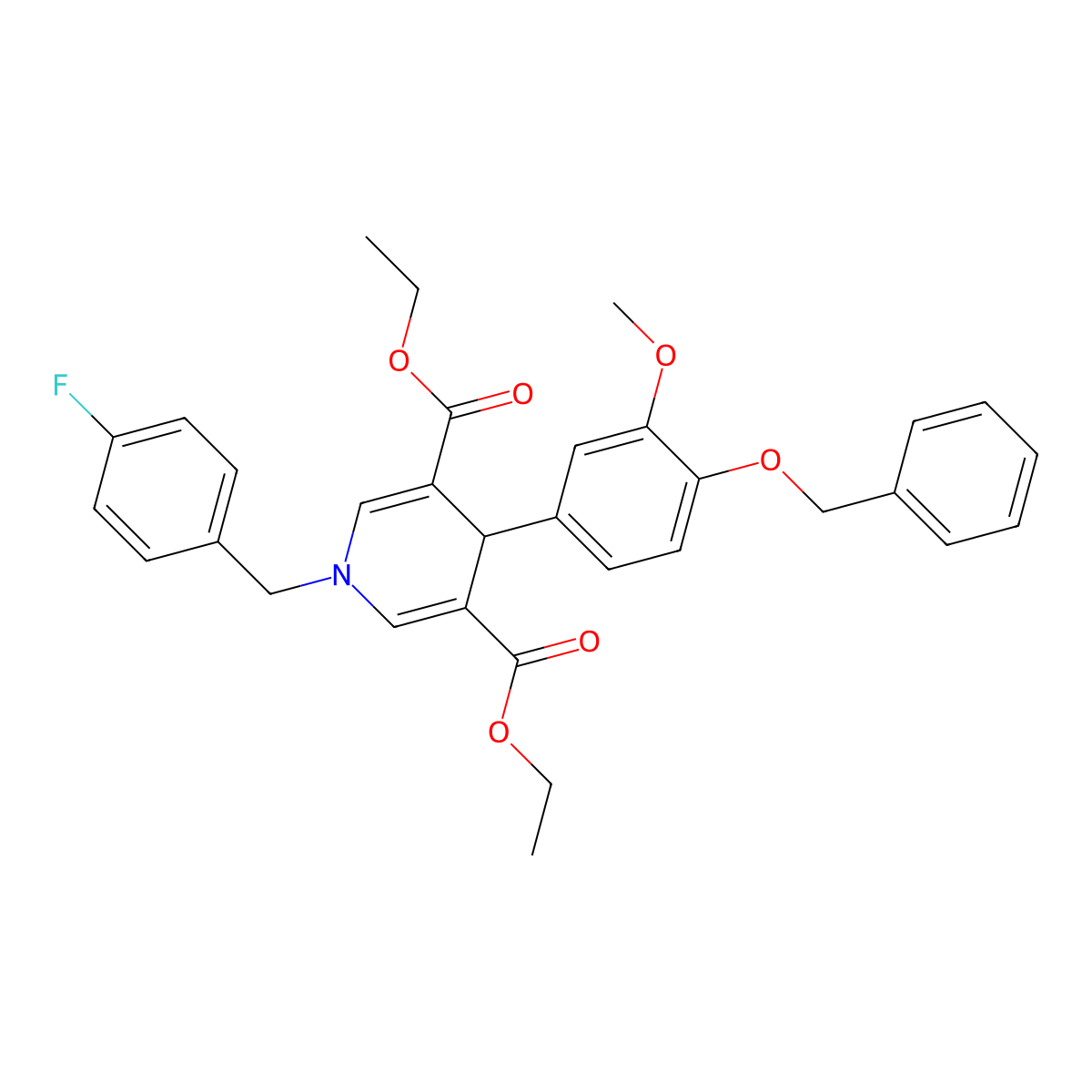 Diethyl 4-(4-(benzyloxy)-3-methoxyphenyl)-1-(4-fluorobenzyl)-1,4-dihydropyridine-3,5-dicarboxylate molecular structure, CAS 667416-18-4