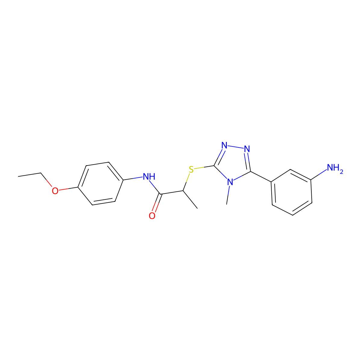 2-{[5-(3-aminophenyl)-4-methyl-4H-1,2,4-triazol-3-yl]sulfanyl}-N-(4-ethoxyphenyl)propanamide molecular structure, CAS 667427-80-7