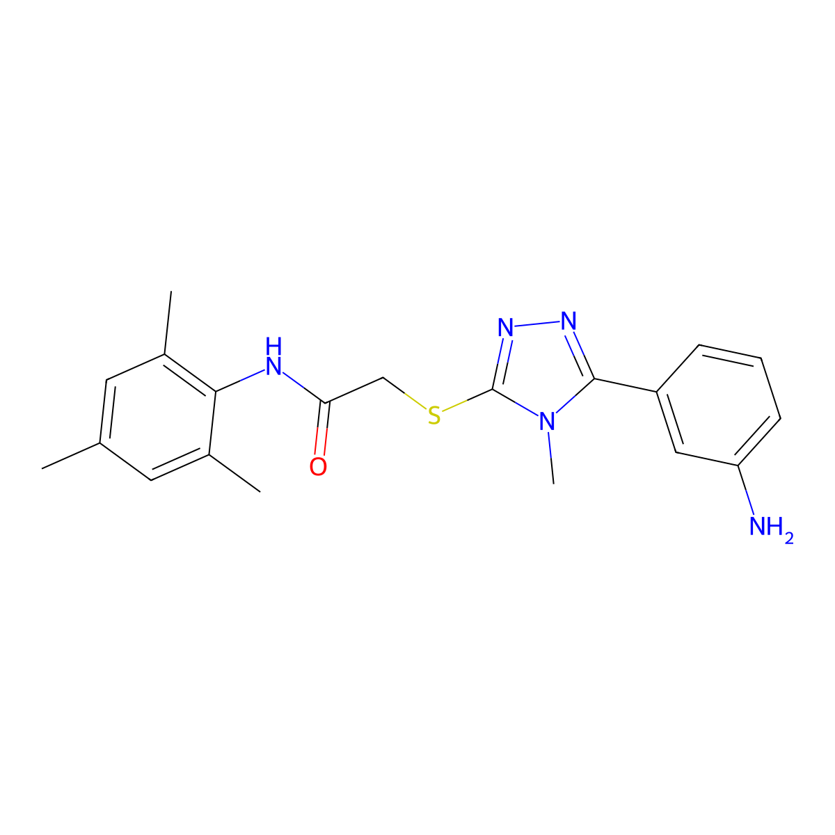 2-{[5-(3-aminophenyl)-4-methyl-4H-1,2,4-triazol-3-yl]sulfanyl}-N-(2,4,6-trimethylphenyl)acetamide molecular structure, CAS 667427-87-4