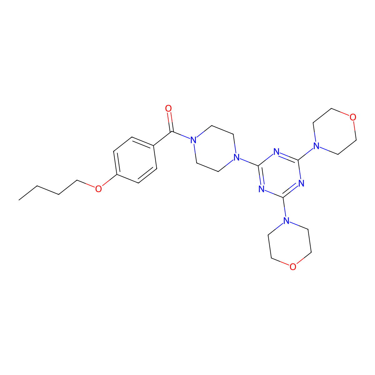 (4-Butoxyphenyl)-[4-(4,6-dimorpholin-4-yl-1,3,5-triazin-2-yl)piperazin-1-yl]methanone molecular structure, CAS 667427-99-8