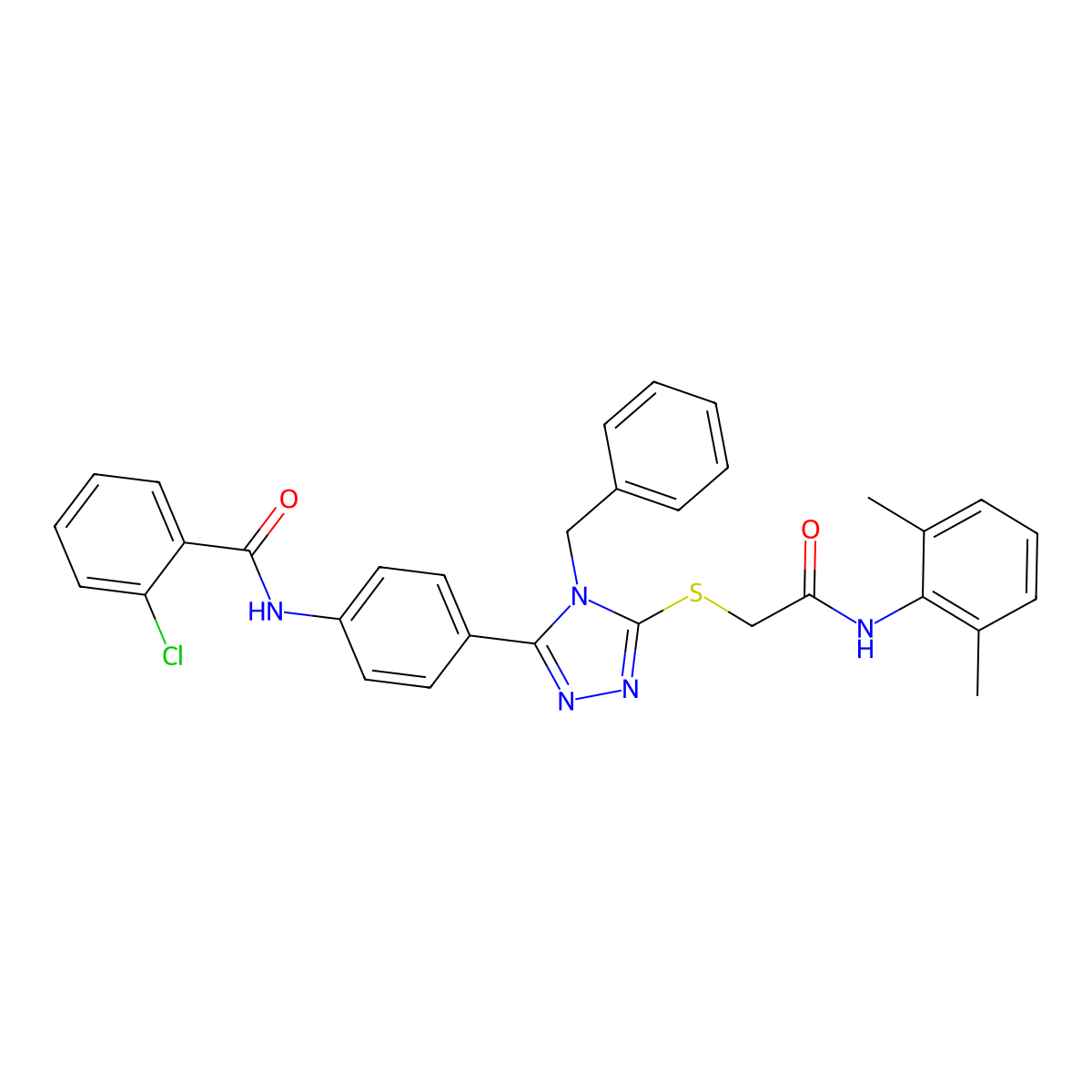 N-[4-[4-benzyl-5-[2-(2,6-dimethylanilino)-2-oxoethyl]sulfanyl-1,2,4-triazol-3-yl]phenyl]-2-chlorobenzamide molecular structure, CAS 667428-18-4