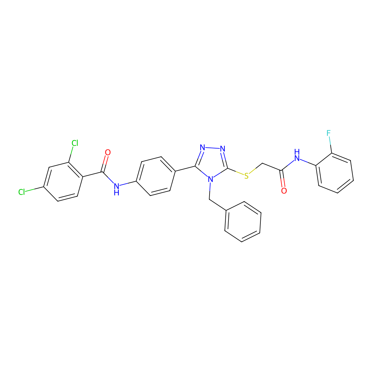 N-[4-[4-benzyl-5-[2-(2-fluoroanilino)-2-oxoethyl]sulfanyl-1,2,4-triazol-3-yl]phenyl]-2,4-dichlorobenzamide molecular structure, CAS 667428-20-8