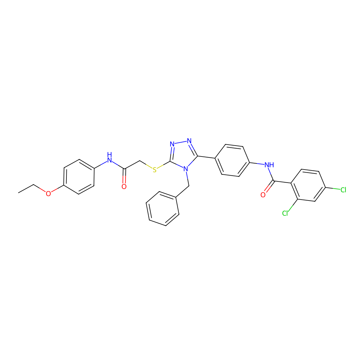 N-[4-[4-benzyl-5-[2-(4-ethoxyanilino)-2-oxoethyl]sulfanyl-1,2,4-triazol-3-yl]phenyl]-2,4-dichlorobenzamide molecular structure, CAS 667428-21-9