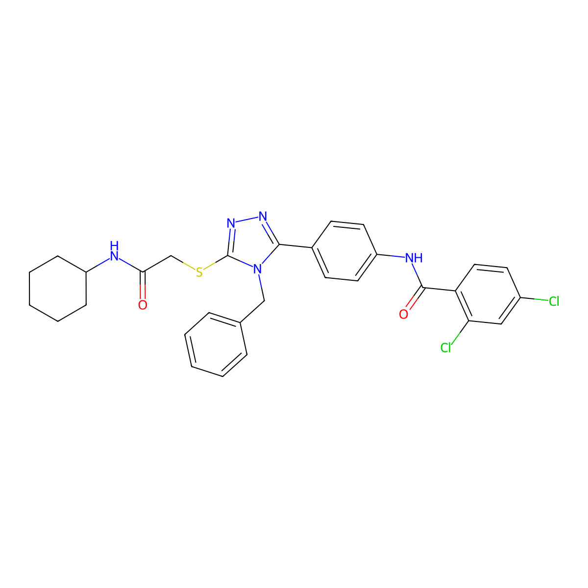 N-[4-[4-benzyl-5-[2-(cyclohexylamino)-2-oxoethyl]sulfanyl-1,2,4-triazol-3-yl]phenyl]-2,4-dichlorobenzamide molecular structure, CAS 667428-22-0
