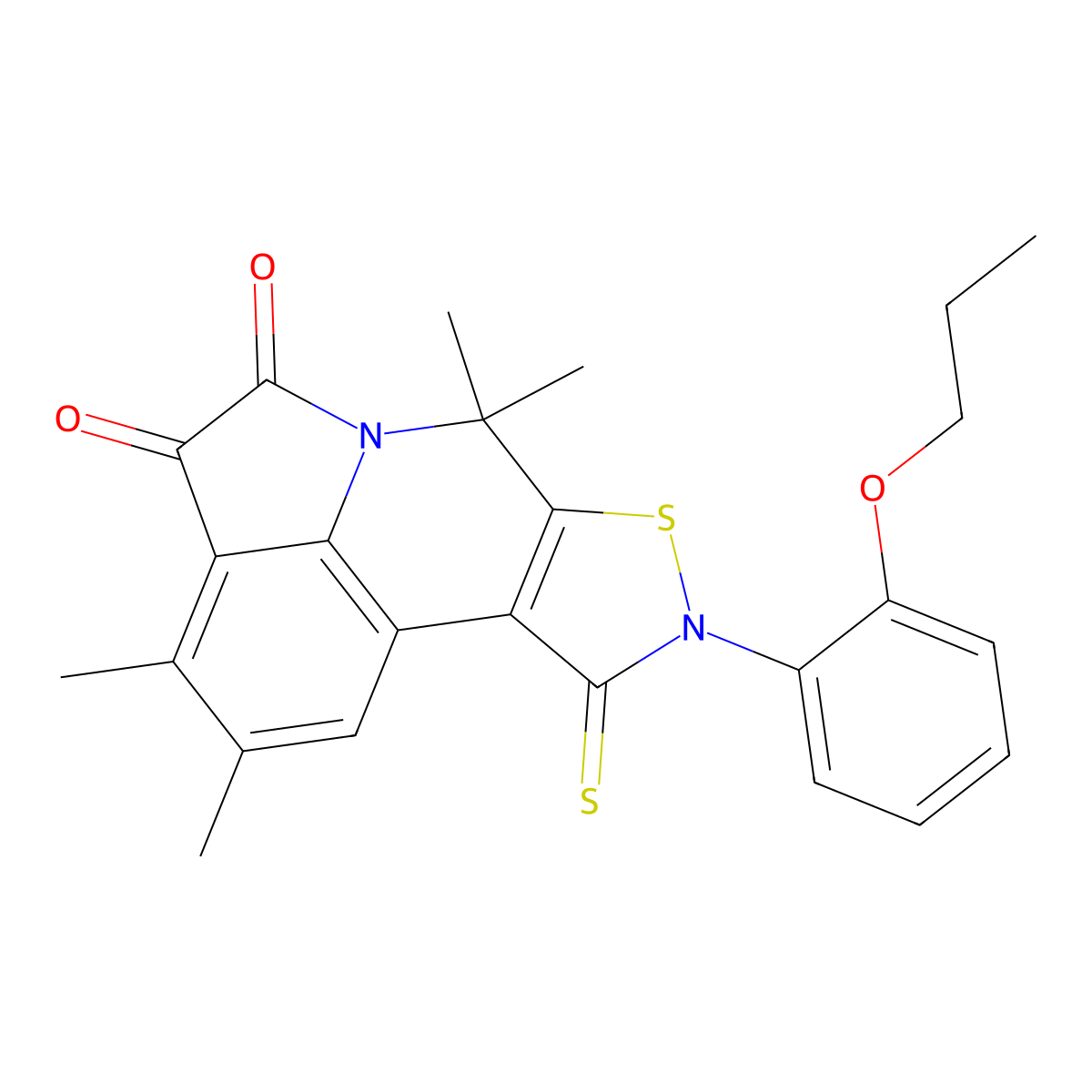 2,3,7,7-tetramethyl-9-(2-propoxyphenyl)-10-thioxo-9,10-dihydro-7H-isothiazolo[5,4-c]pyrrolo[3,2,1-ij]quinoline-4,5-dione molecular structure, CAS 667430-93-5