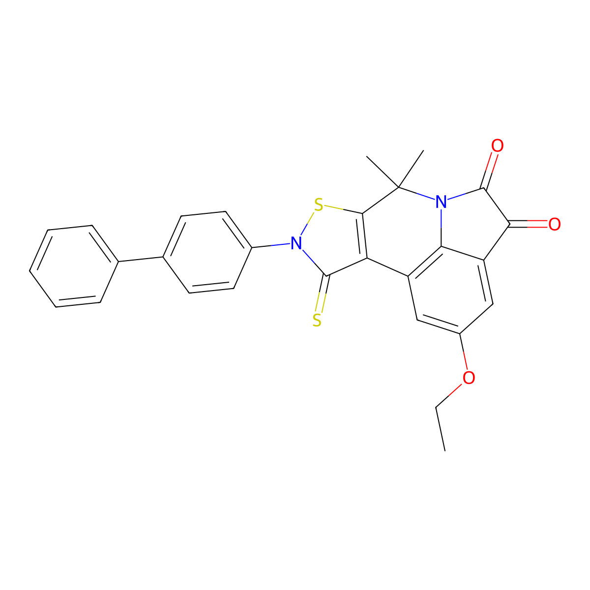 9-(biphenyl-4-yl)-2-ethoxy-7,7-dimethyl-10-thioxo-9,10-dihydro-7H-pyrrolo[3,2,1-ij][1,2]thiazolo[5,4-c]quinoline-4,5-dione molecular structure, CAS 667430-95-7