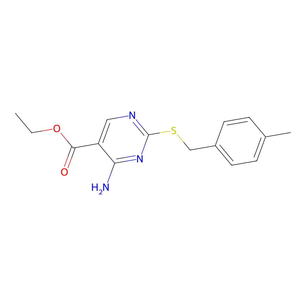 Ethyl4-amino-2-[(4-methylbenzyl)thio]-5-pyrimidinecarboxylate molecular structure, CAS 667430-96-8
