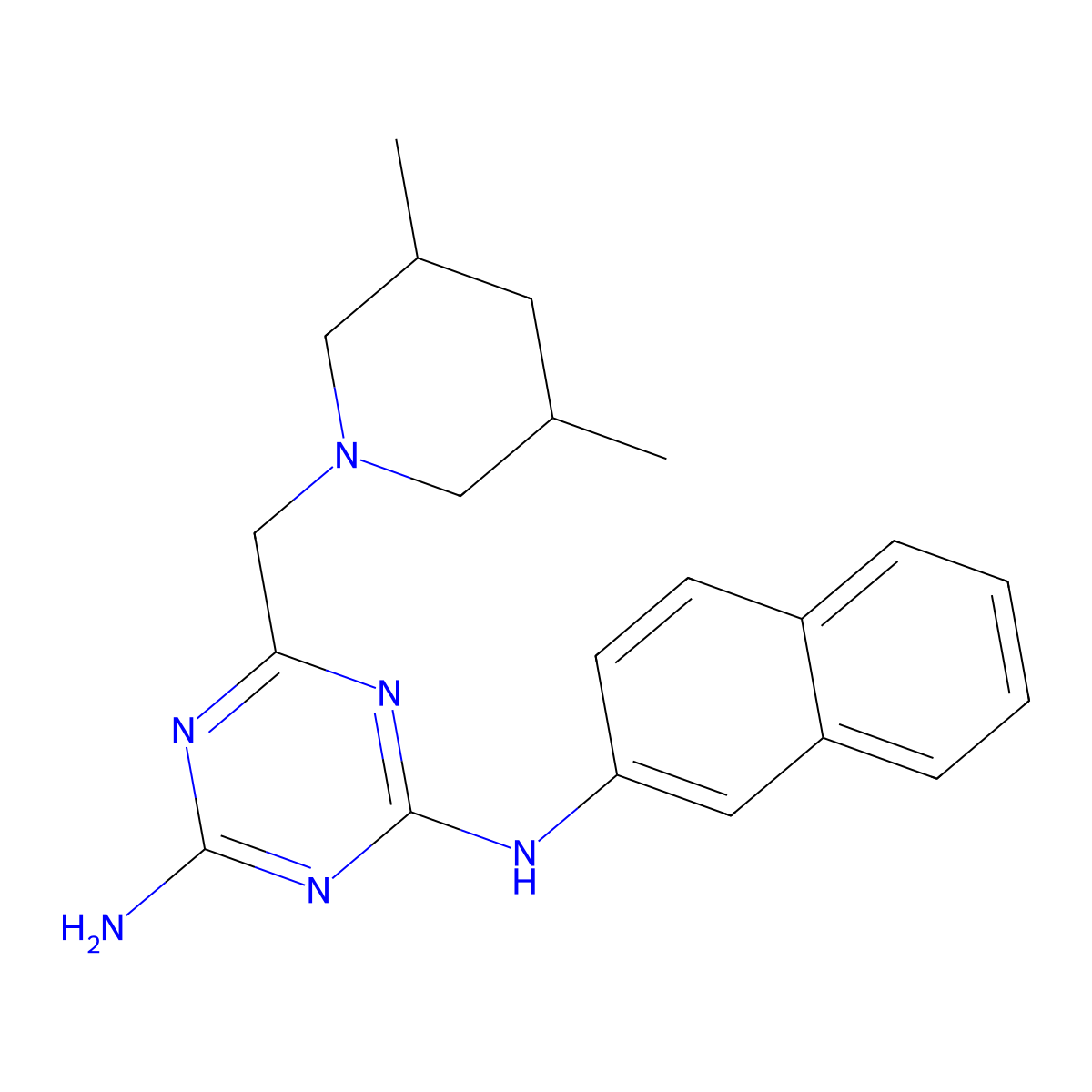 6-[(3,5-dimethyl-1-piperidinyl)methyl]-N-2-naphthyl-1,3,5-triazine-2,4-diamine molecular structure, CAS 667430-98-0