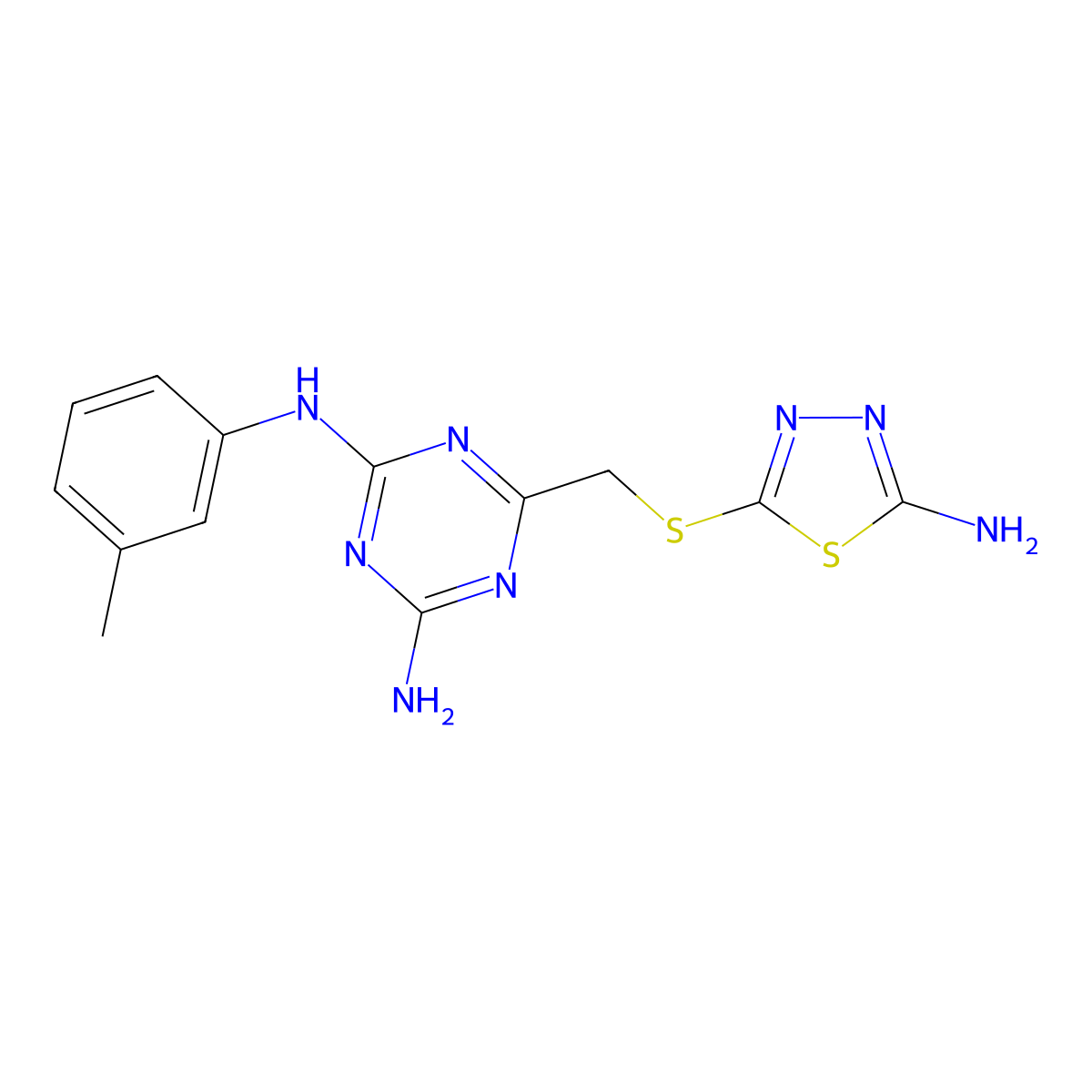 6-{[(5-amino-1,3,4-thiadiazol-2-yl)sulfanyl]methyl}-N-(3-methylphenyl)-1,3,5-triazine-2,4-diamine molecular structure, CAS 667431-09-6