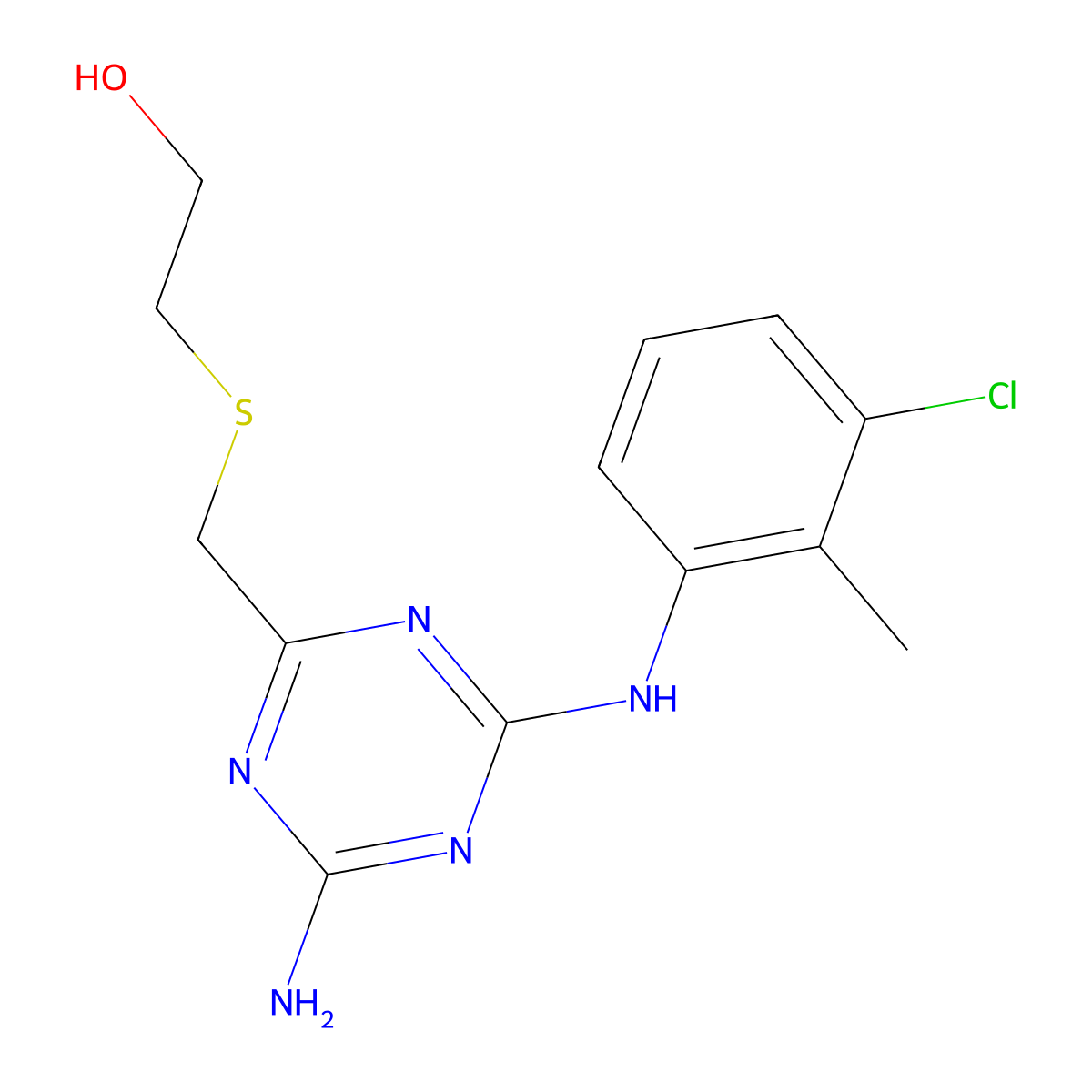 2-[({4-Amino-6-[(3-chloro-2-methylphenyl)amino]-1,3,5-triazin-2-yl}methyl)thio]ethanol molecular structure, CAS 667431-10-9