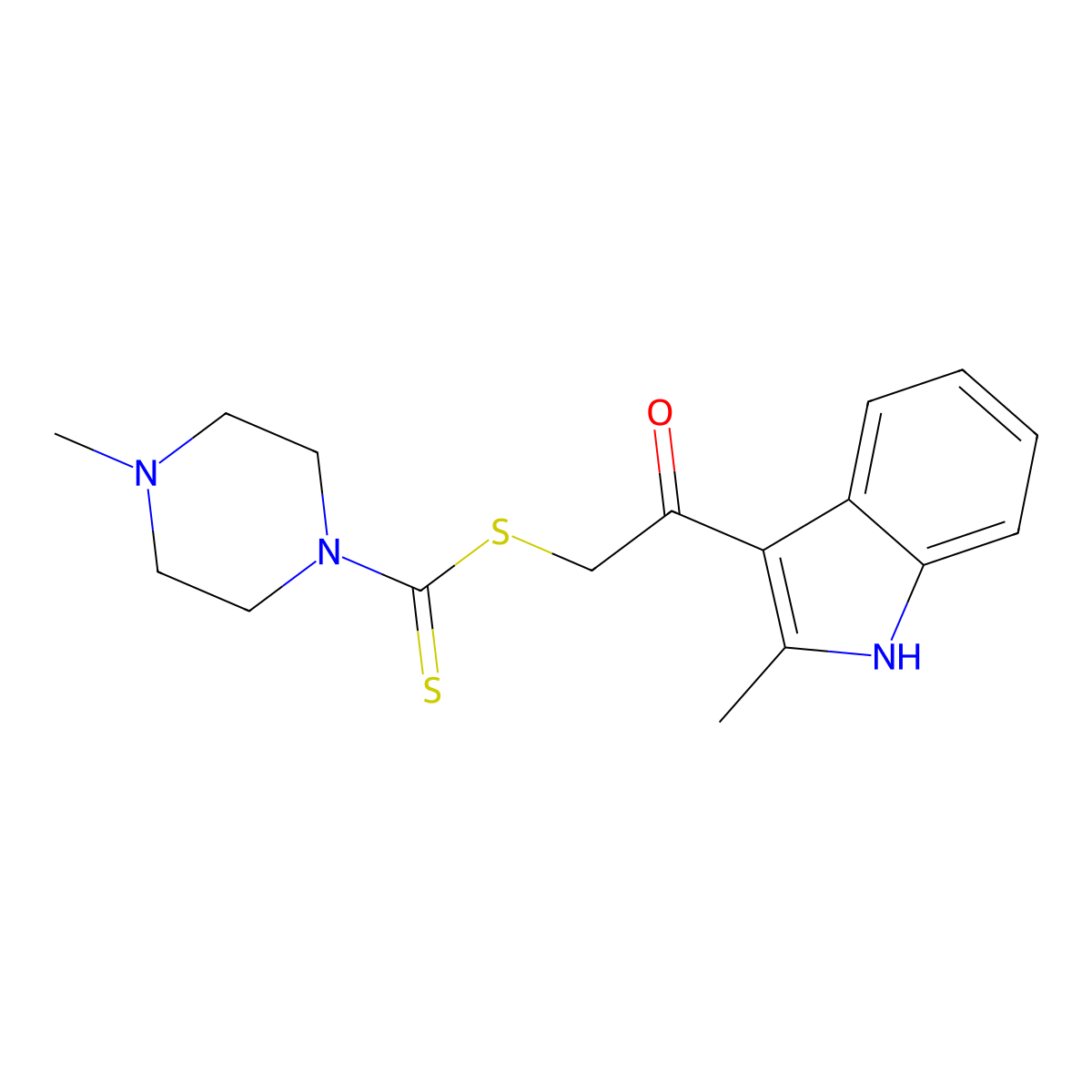 2-(2-methyl-1H-indol-3-yl)-2-oxoethyl 4-methylpiperazine-1-carbodithioate molecular structure, CAS 667431-21-2