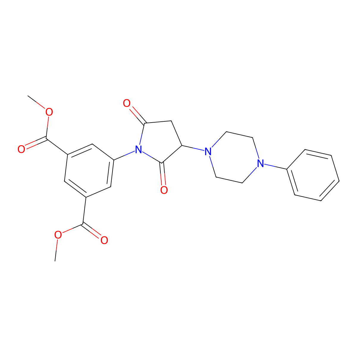 Dimethyl 5-[2,5-dioxo-3-(4-phenylpiperazin-1-yl)pyrrolidin-1-yl]benzene-1,3-dicarboxylate molecular structure, CAS 667431-29-0