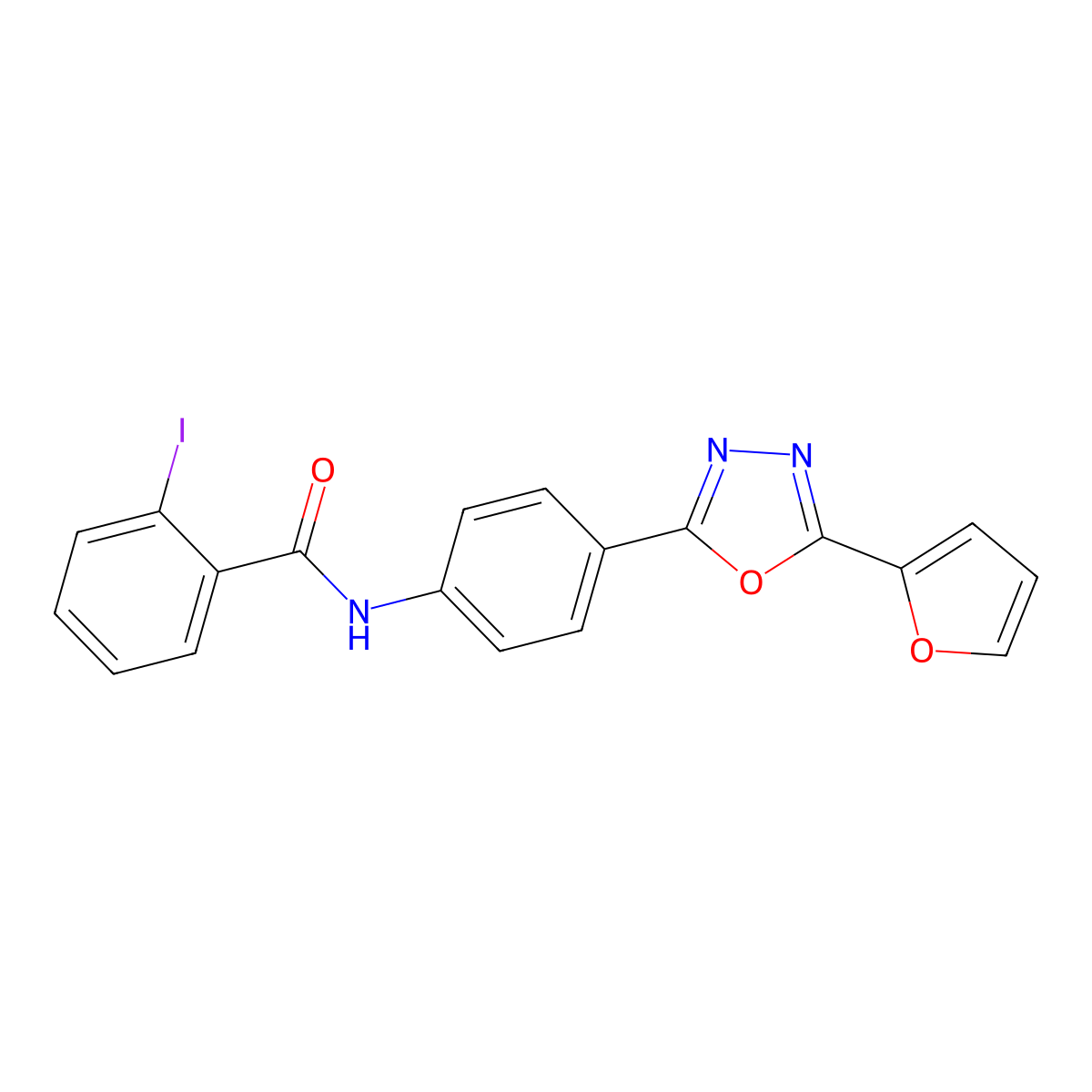 N-[4-[5-(furan-2-yl)-1,3,4-oxadiazol-2-yl]phenyl]-2-iodobenzamide molecular structure, CAS 667434-75-5