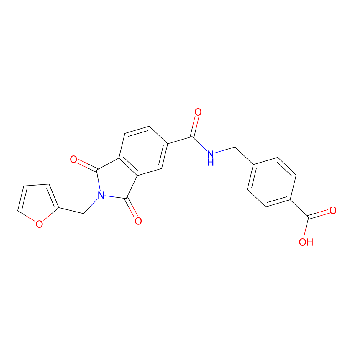 4-[({[2-(furan-2-ylmethyl)-1,3-dioxo-2,3-dihydro-1H-isoindol-5-yl]carbonyl}amino)methyl]benzoic acid molecular structure, CAS 667434-80-2