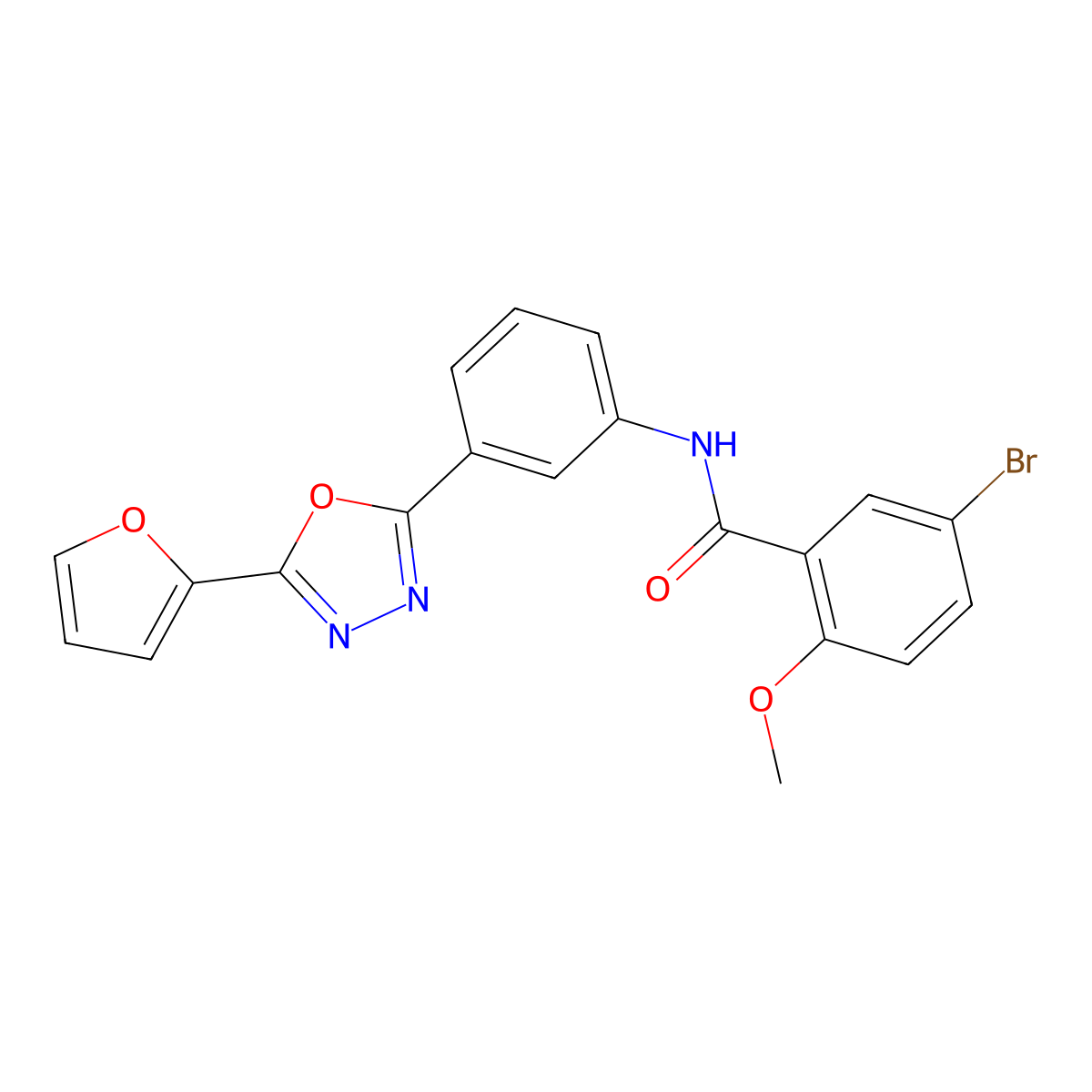 5-bromo-N-{3-[5-(2-furyl)-1,3,4-oxadiazol-2-yl]phenyl}-2-methoxybenzamide molecular structure, CAS 667435-04-3