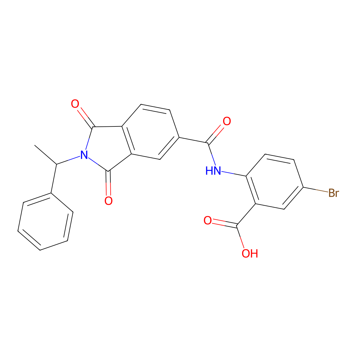 5-bromo-2-({[1,3-dioxo-2-(1-phenylethyl)-2,3-dihydro-1H-isoindol-5-yl]carbonyl}amino)benzoic acid molecular structure, CAS 667435-27-0