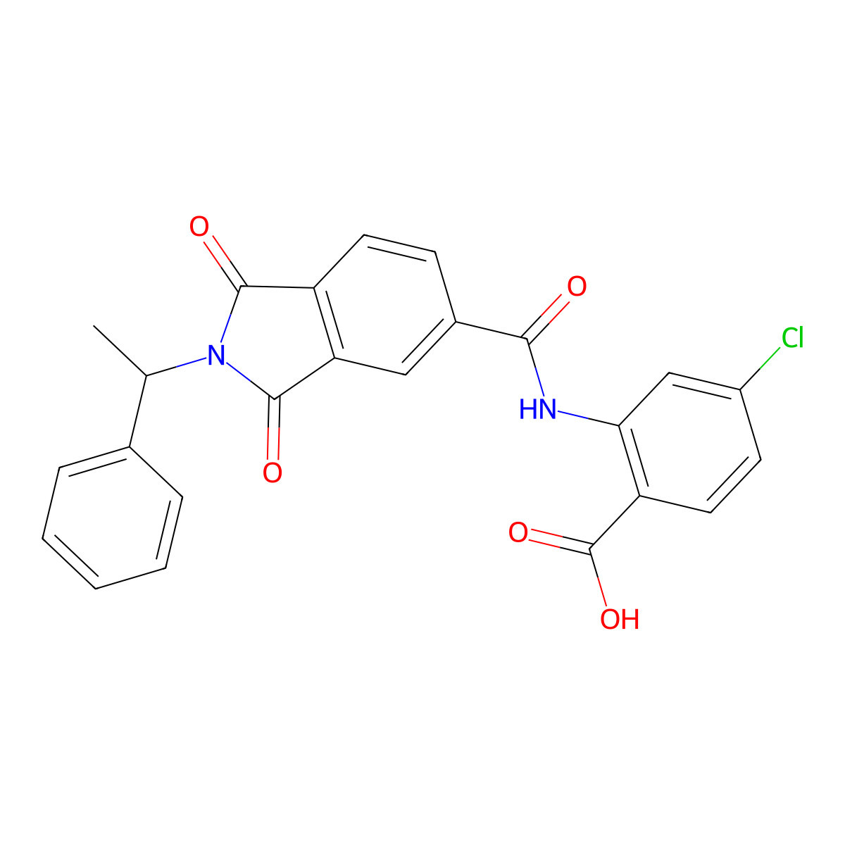 4-chloro-2-({[1,3-dioxo-2-(1-phenylethyl)-2,3-dihydro-1H-isoindol-5-yl]carbonyl}amino)benzoic acid molecular structure, CAS 667435-28-1