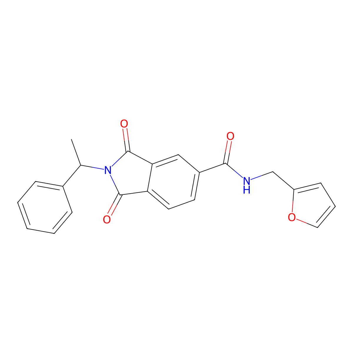 N-(2-furylmethyl)-1,3-dioxo-2-(1-phenylethyl)-5-isoindolinecarboxamide molecular structure, CAS 667435-30-5