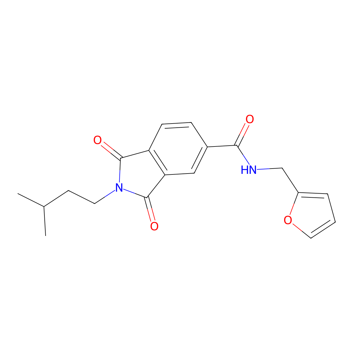 N-(2-furylmethyl)-2-isopentyl-1,3-dioxo-5-isoindolinecarboxamide molecular structure, CAS 667435-53-2