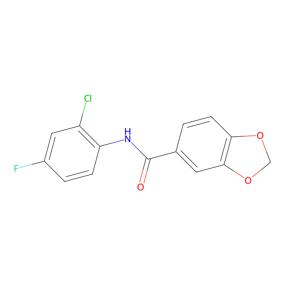 N-(2-chloro-4-fluorophenyl)-1,3-benzodioxole-5-carboxamide molecular structure, CAS 667435-55-4