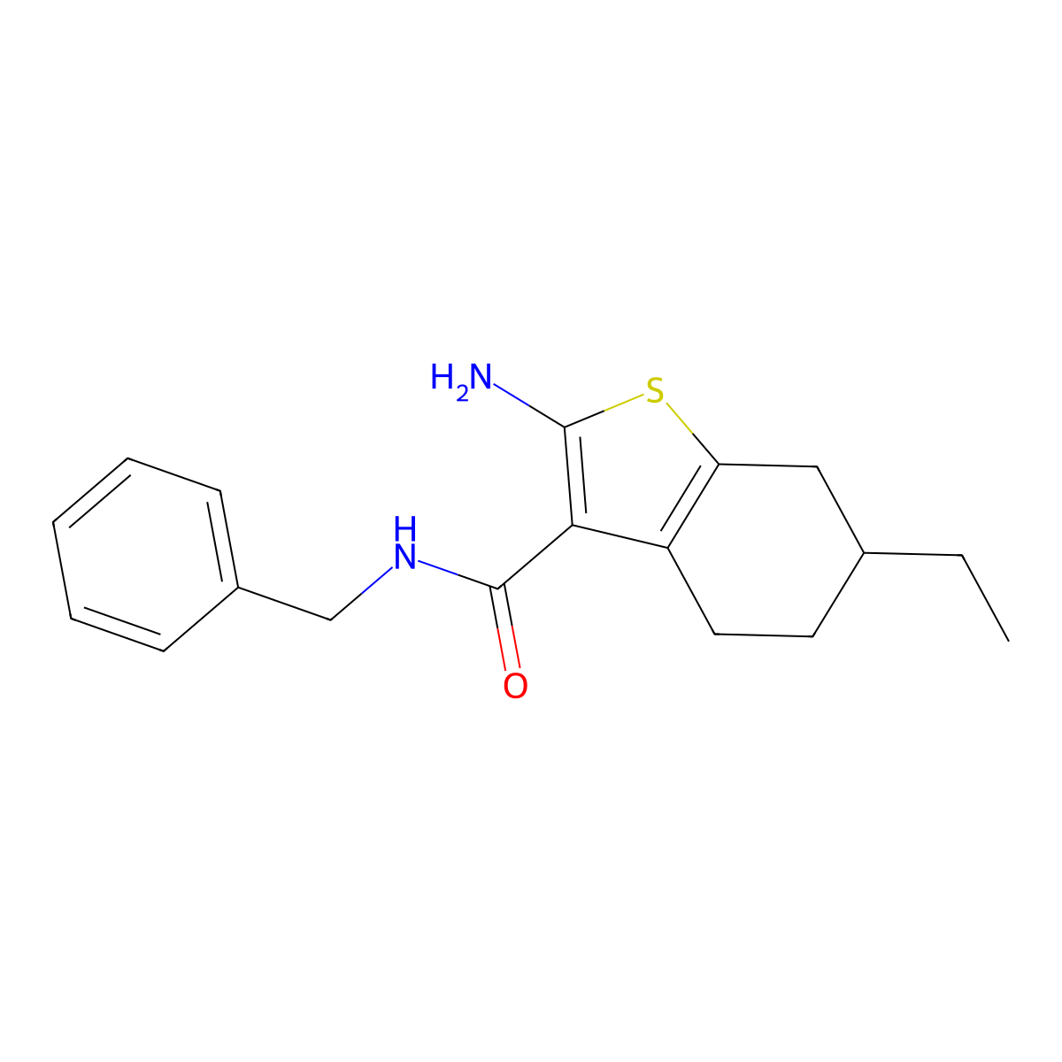 2-amino-N-benzyl-6-ethyl-4,5,6,7-tetrahydro-1-benzothiophene-3-carboxamide molecular structure, CAS 667435-68-9