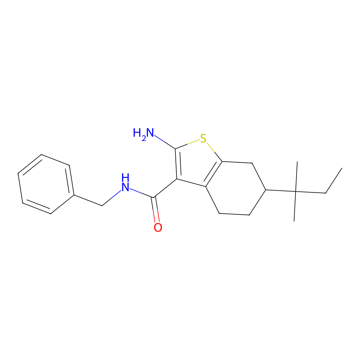 2-Amino-N-benzyl-6-tert-pentyl-4,5,6,7-tetrahydrobenzo[b]thiophene-3-carboxamide molecular structure, CAS 667436-10-4