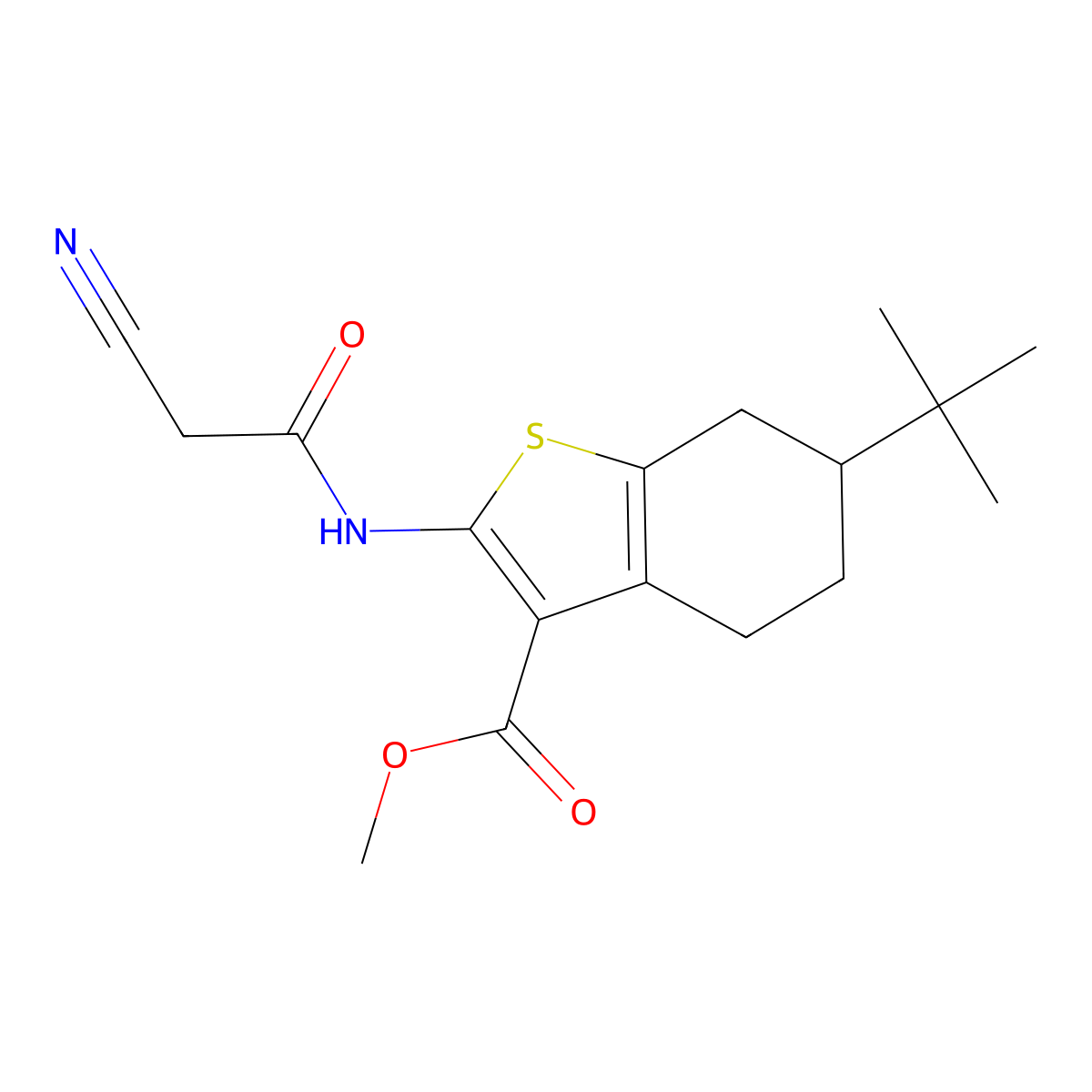 Methyl 6-tert-butyl-2-[(cyanoacetyl)amino]-4,5,6,7-tetrahydro-1-benzothiophene-3-carboxylate molecular structure, CAS 667436-19-3