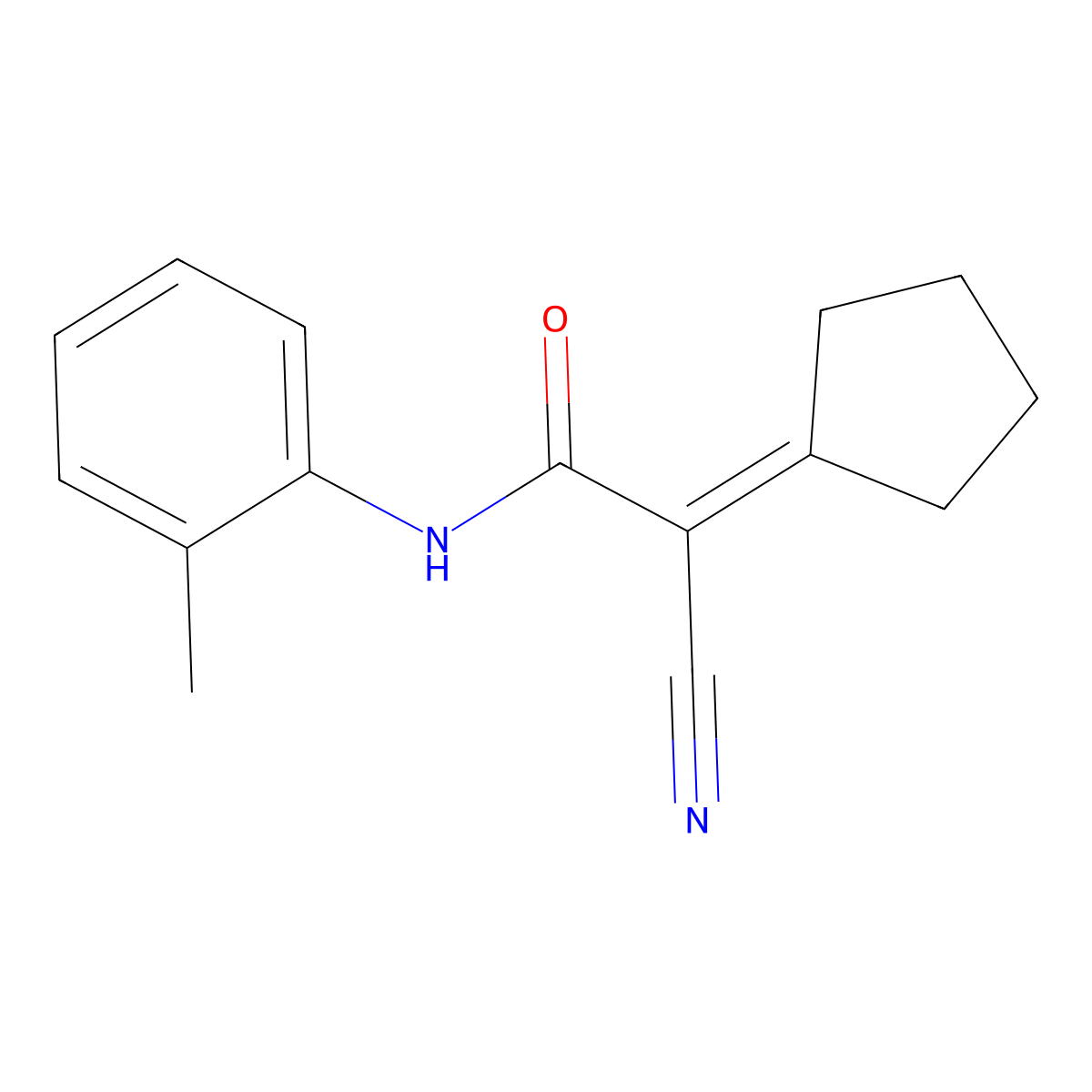 2-cyano-2-cyclopentylidene-N-(2-methylphenyl)acetamide molecular structure, CAS 667436-20-6