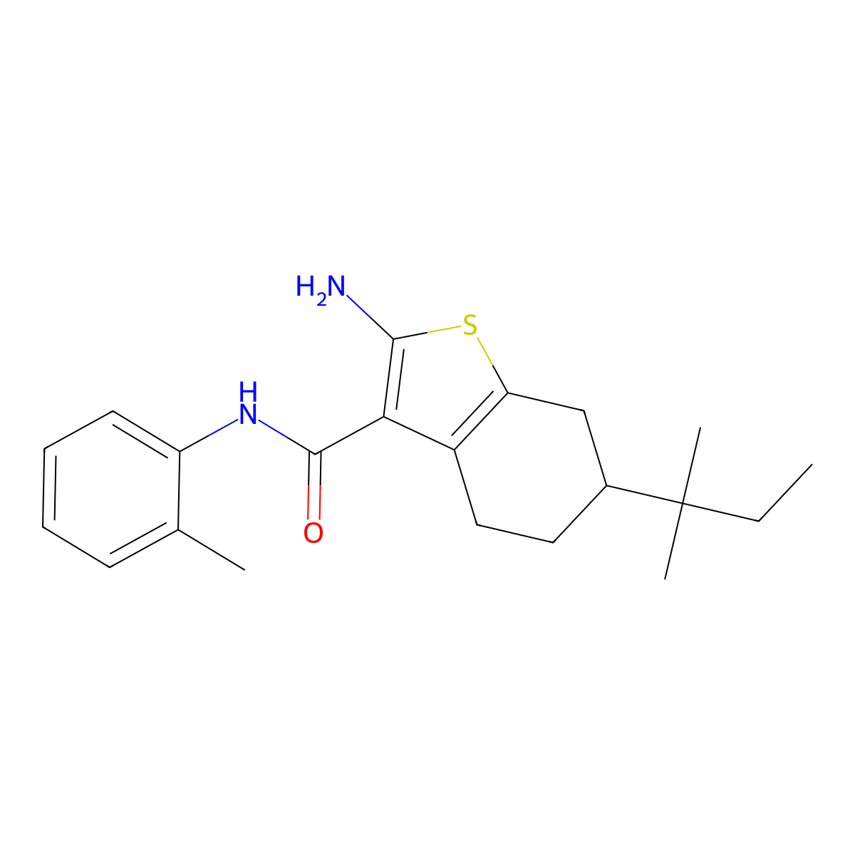2-Amino-6-tert-pentyl-N-o-tolyl-4,5,6,7-tetrahydrobenzo[b]thiophene-3-carboxamide molecular structure, CAS 667436-31-9