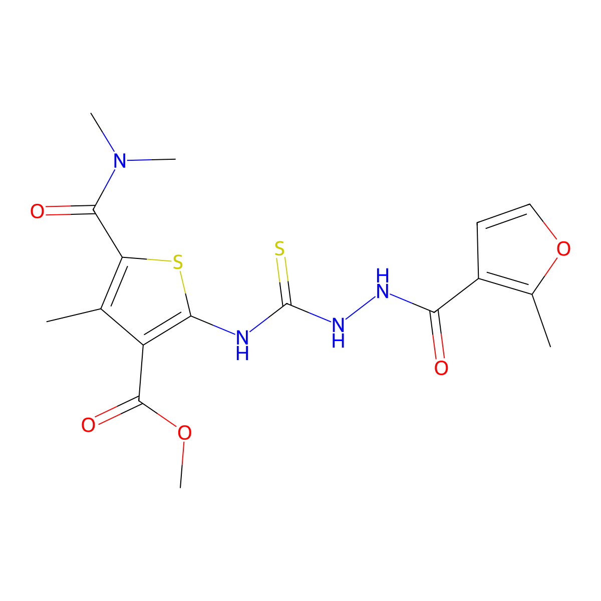 Methyl 5-(dimethylcarbamoyl)-4-methyl-2-[({2-[(2-methylfuran-3-yl)carbonyl]hydrazinyl}carbonothioyl)amino]thiophene-3-carboxylate molecular structure, CAS 667436-48-8
