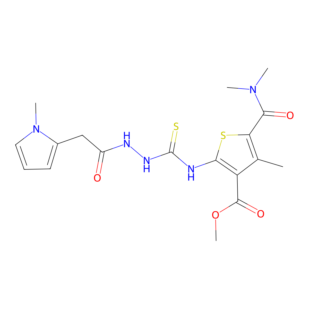 methyl 5-(dimethylcarbamoyl)-4-methyl-2-[({2-[(1-methyl-1H-pyrrol-2-yl)acetyl]hydrazinyl}carbonothioyl)amino]thiophene-3-carboxylate molecular structure, CAS 667436-52-4