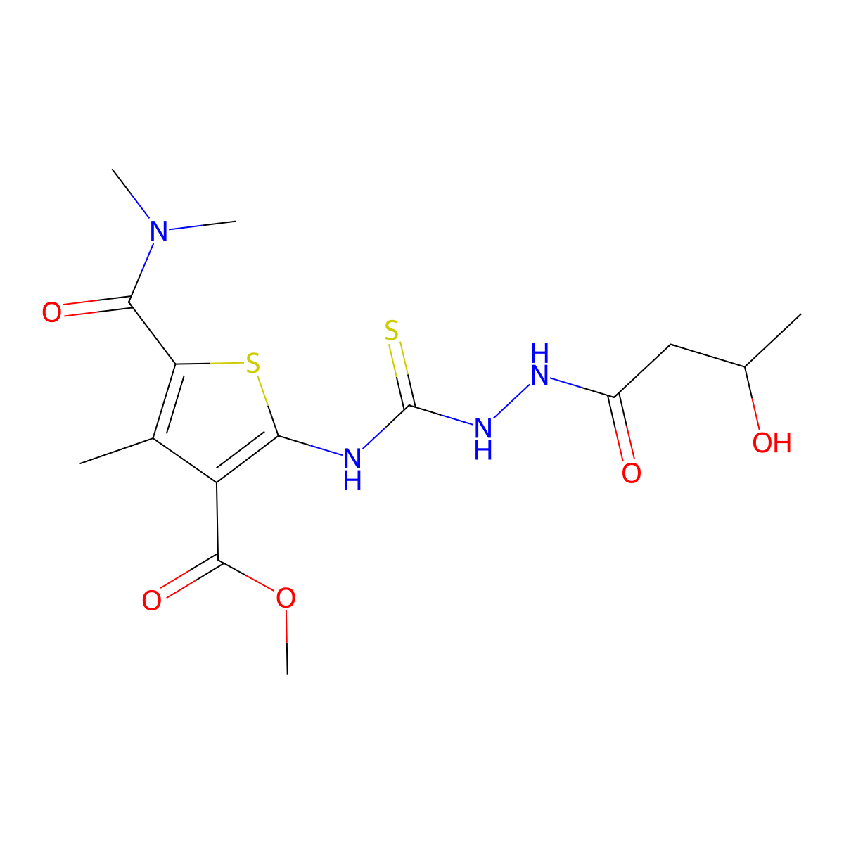 Methyl 5-(dimethylcarbamoyl)-2-({[2-(3-hydroxybutanoyl)hydrazinyl]carbonothioyl}amino)-4-methylthiophene-3-carboxylate molecular structure, CAS 667436-58-0