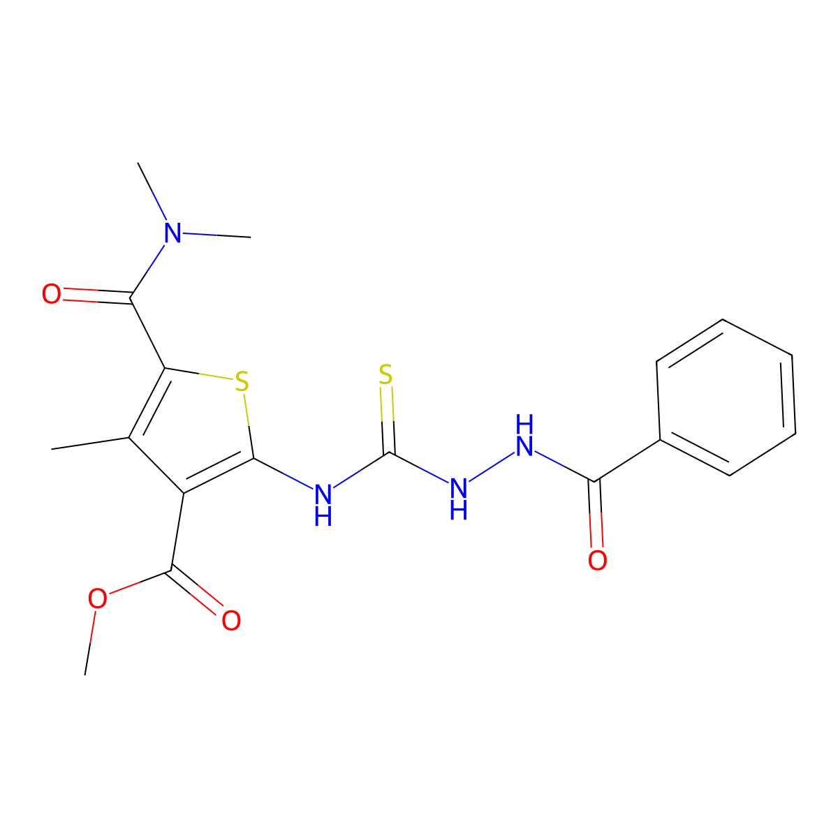 Methyl 5-(dimethylcarbamoyl)-4-methyl-2-({[2-(phenylcarbonyl)hydrazinyl]carbonothioyl}amino)thiophene-3-carboxylate molecular structure, CAS 667436-60-4