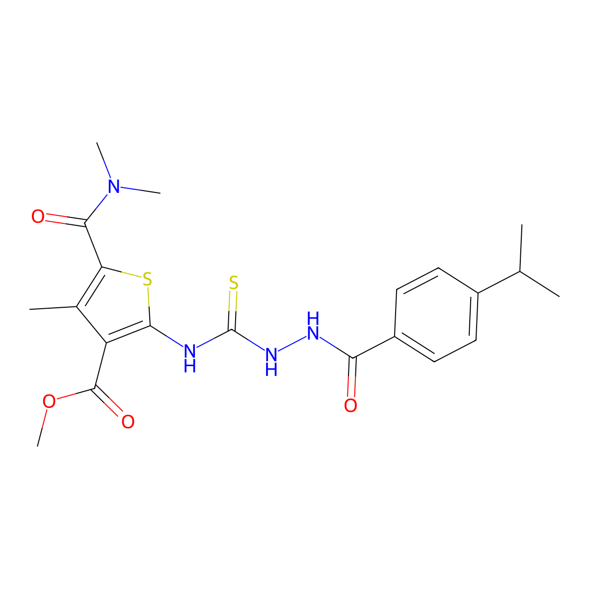 Methyl 5-(dimethylcarbamoyl)-4-methyl-2-{[(2-{[4-(propan-2-yl)phenyl]carbonyl}hydrazinyl)carbonothioyl]amino}thiophene-3-carboxylate molecular structure, CAS 667436-63-7