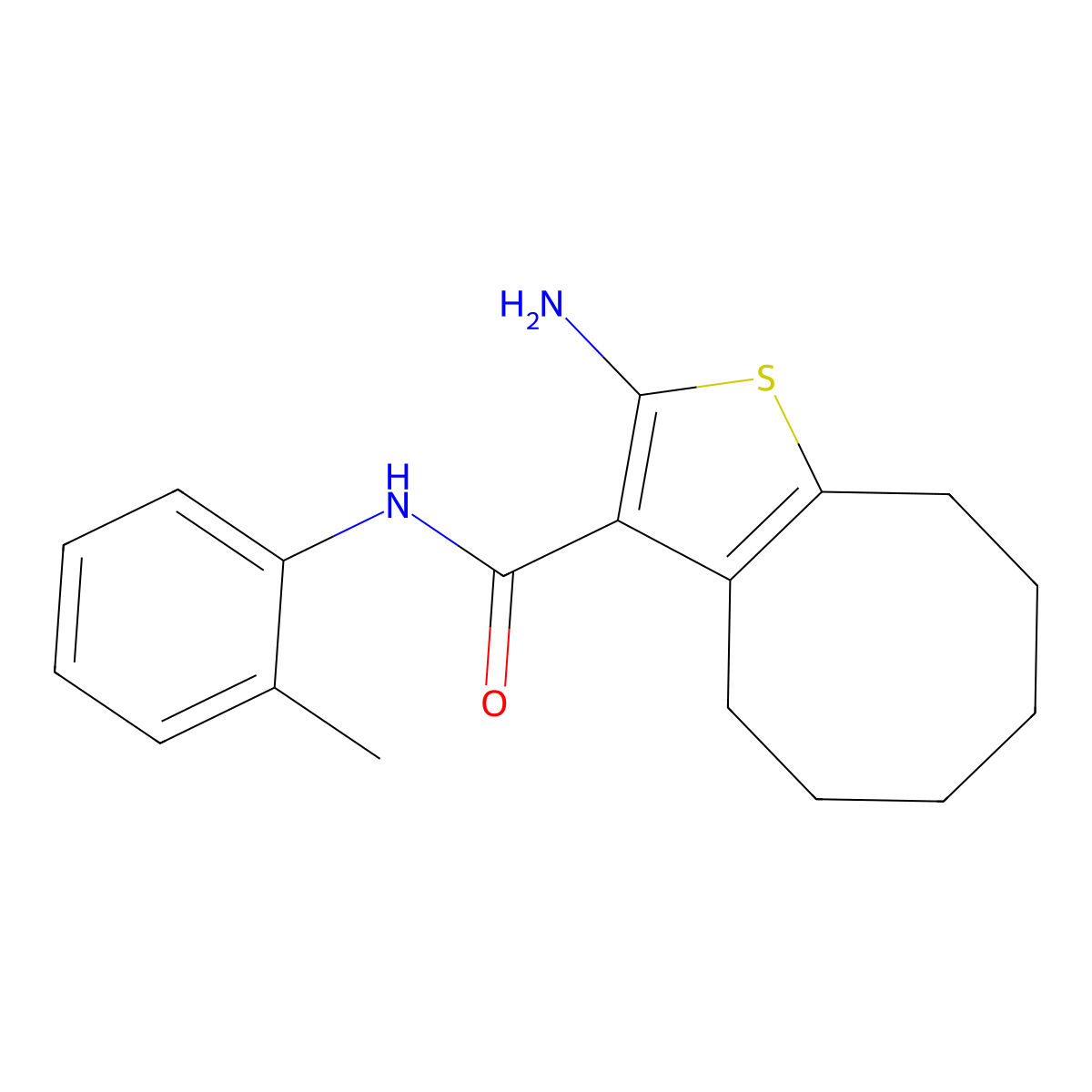 2-amino-N-(2-methylphenyl)-4,5,6,7,8,9-hexahydrocycloocta[b]thiophene-3-carboxamide molecular structure, CAS 667436-79-5