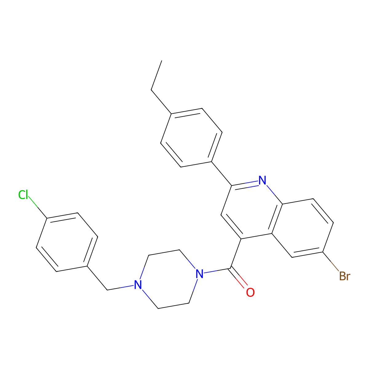 [6-Bromo-2-(4-ethylphenyl)quinolin-4-yl][4-(4-chlorobenzyl)piperazin-1-yl]methanone molecular structure, CAS 667437-09-4