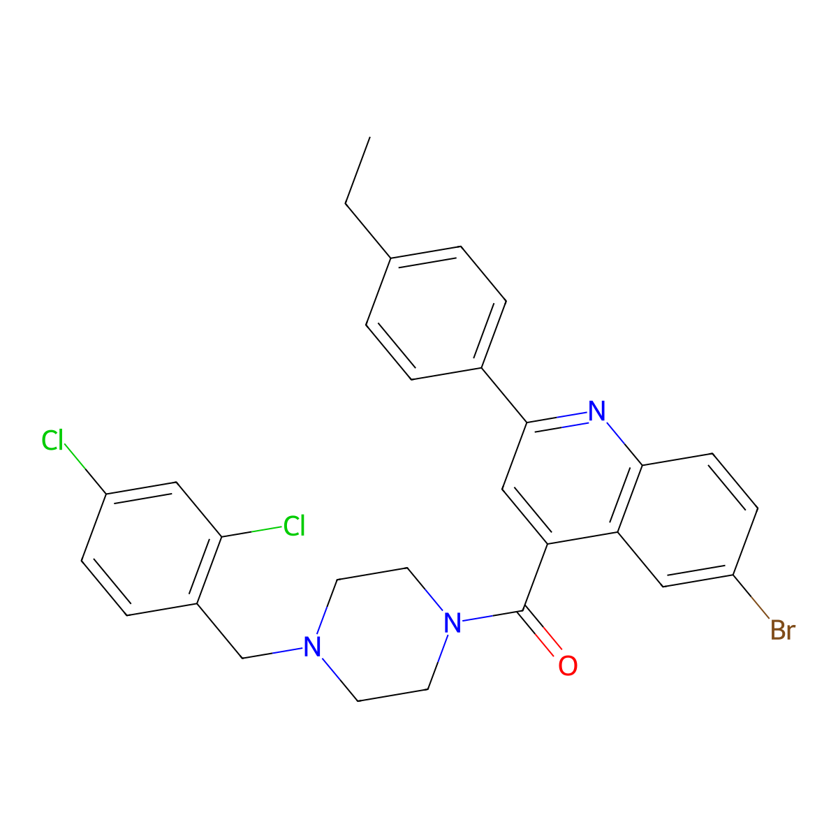 [6-Bromo-2-(4-ethylphenyl)quinolin-4-yl][4-(2,4-dichlorobenzyl)piperazin-1-yl]methanone molecular structure, CAS 667437-13-0