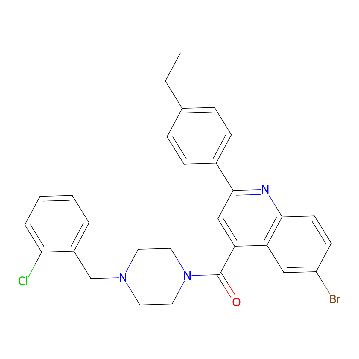 [6-Bromo-2-(4-ethylphenyl)quinolin-4-yl][4-(2-chlorobenzyl)piperazin-1-yl]methanone molecular structure, CAS 667437-16-3