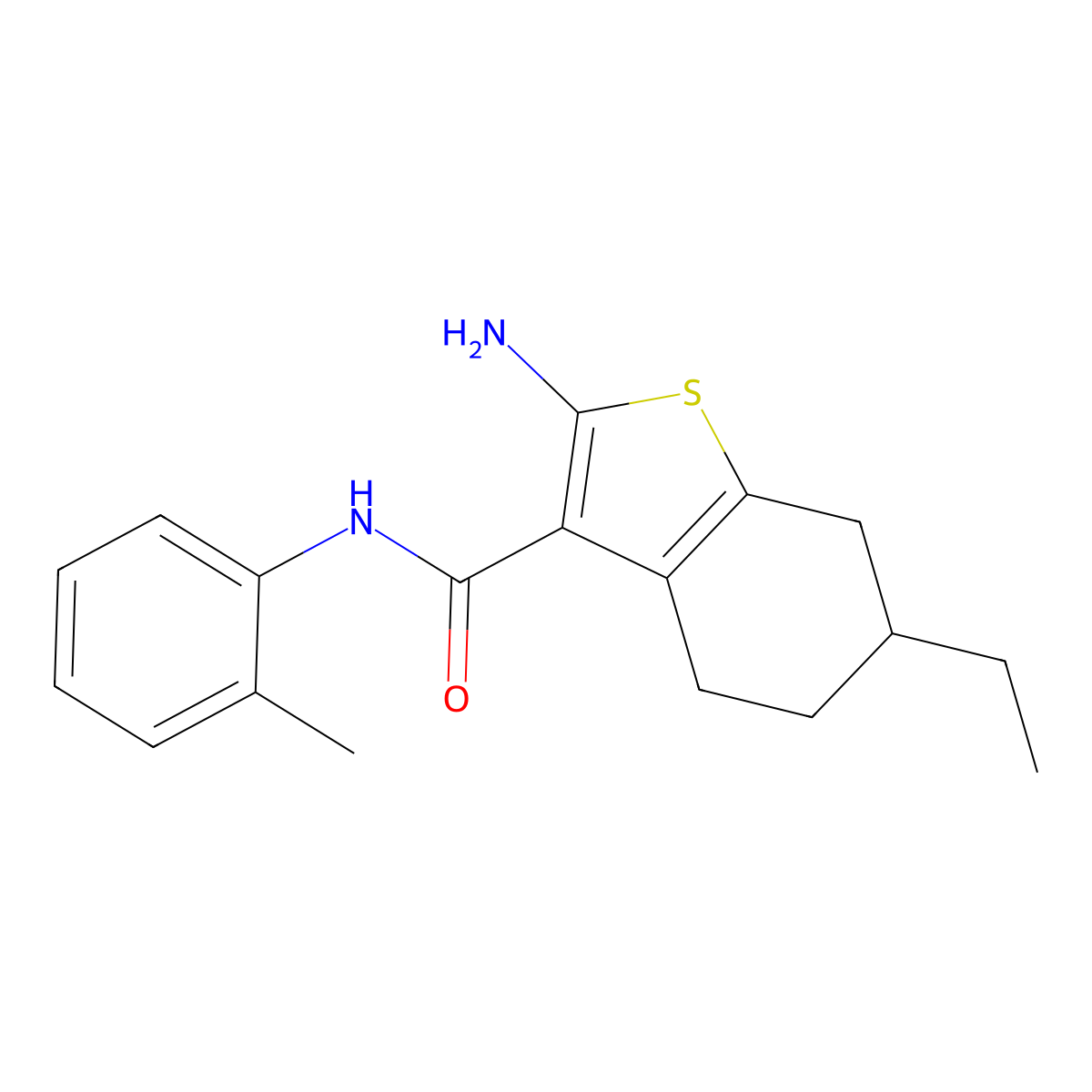 2-amino-6-ethyl-N-(2-methylphenyl)-4,5,6,7-tetrahydro-1-benzothiophene-3-carboxamide molecular structure, CAS 667437-83-4