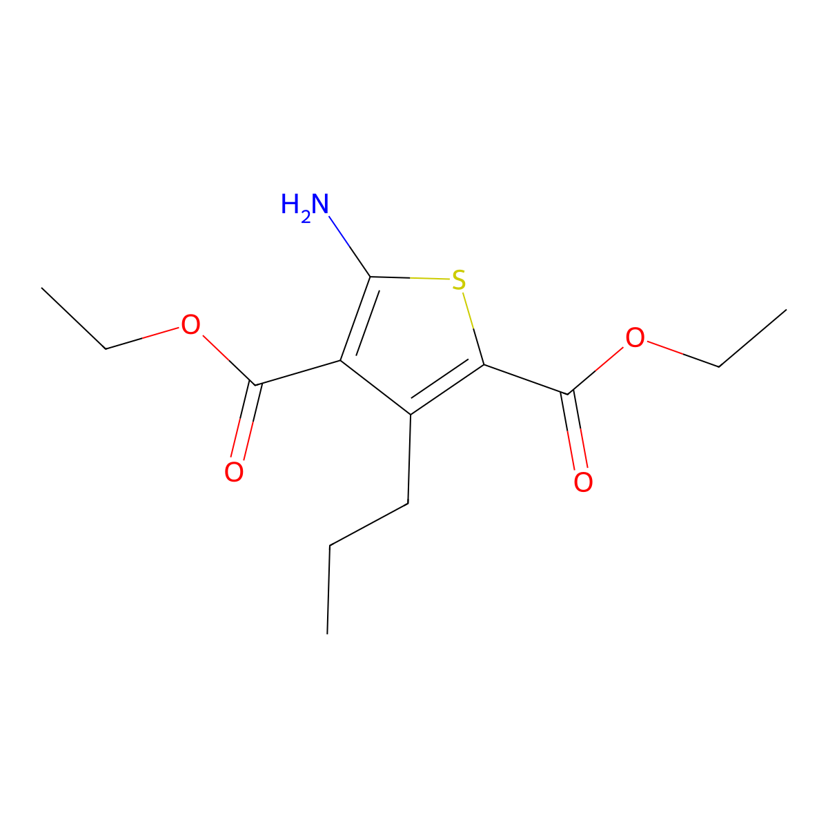 Diethyl 5-amino-3-propylthiophene-2,4-dicarboxylate molecular structure, CAS 667437-85-6