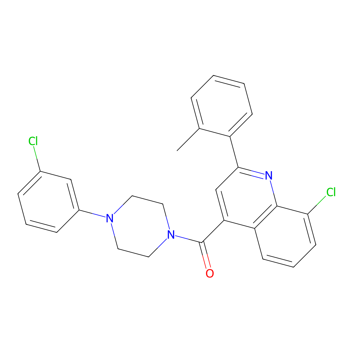 [8-Chloro-2-(2-methylphenyl)quinolin-4-yl][4-(3-chlorophenyl)piperazin-1-yl]methanone molecular structure, CAS 667439-94-3