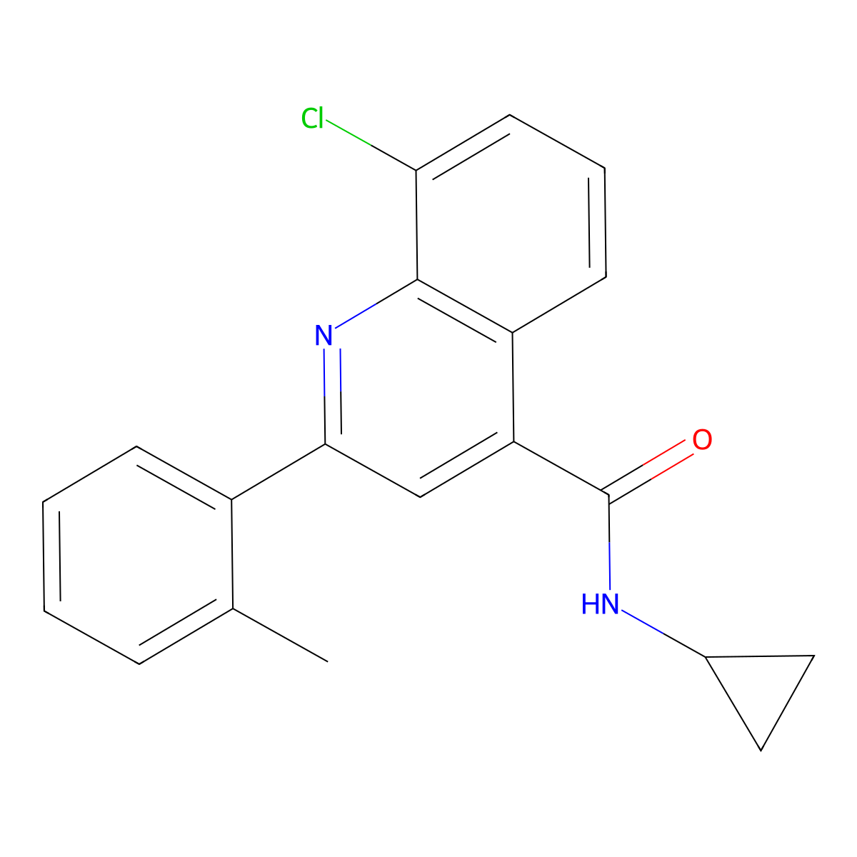 8-chloro-N-cyclopropyl-2-(2-methylphenyl)quinoline-4-carboxamide molecular structure, CAS 667440-24-6