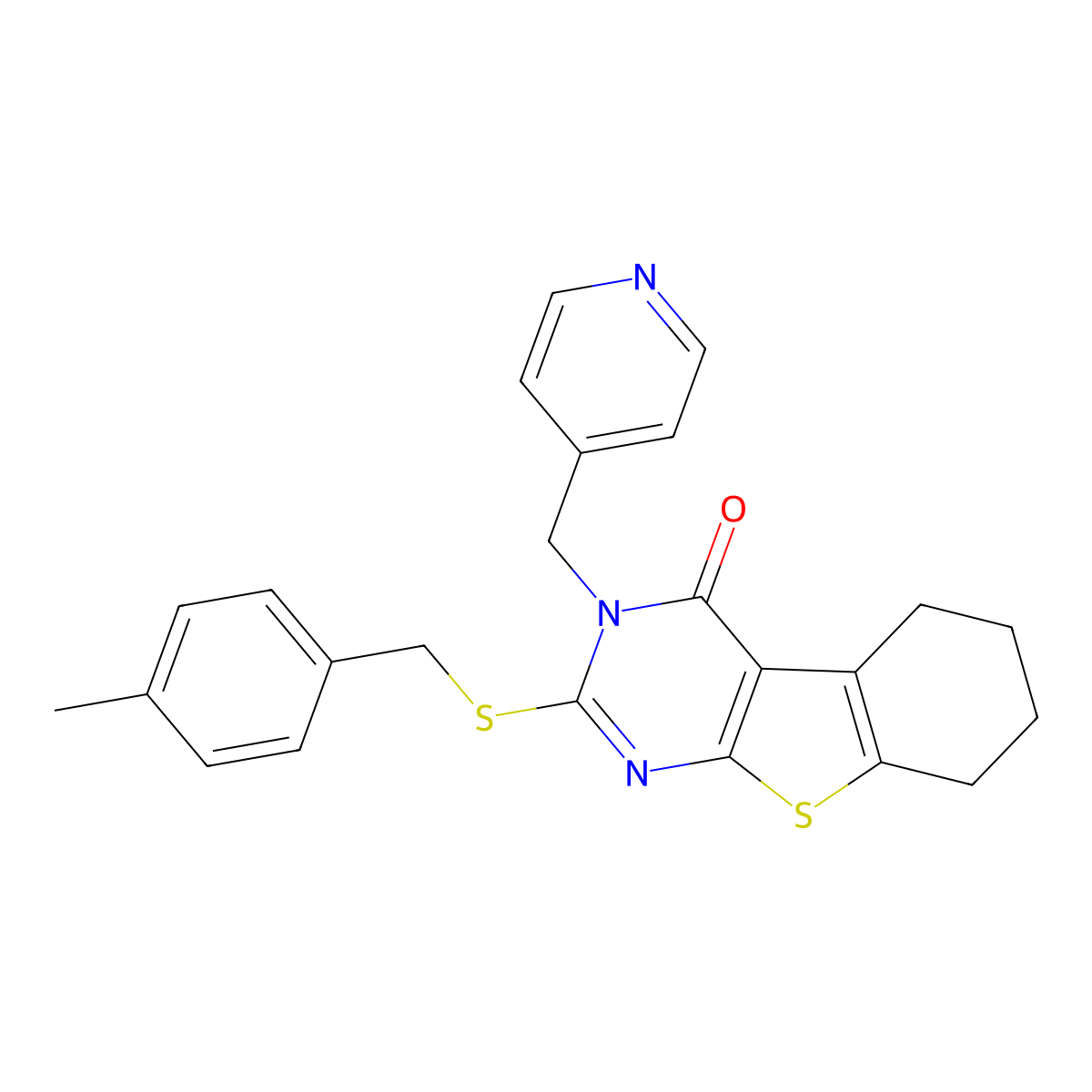 2-[(4-methylbenzyl)sulfanyl]-3-(pyridin-4-ylmethyl)-5,6,7,8-tetrahydro[1]benzothieno[2,3-d]pyrimidin-4(3H)-one molecular structure, CAS 667440-82-6